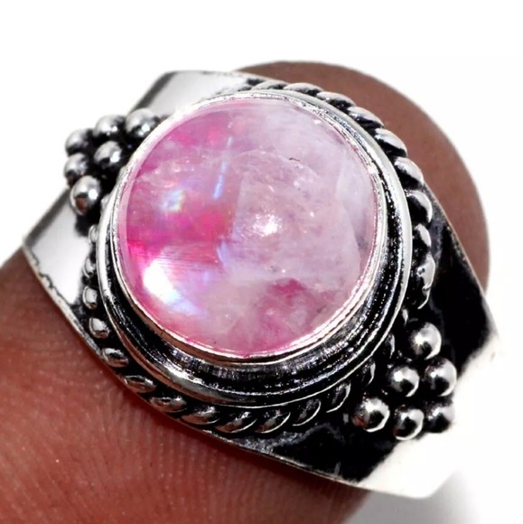 RAINBOW MOONSTONE sterling Silver ring SZ8 pink tone - Picture 5 of 6